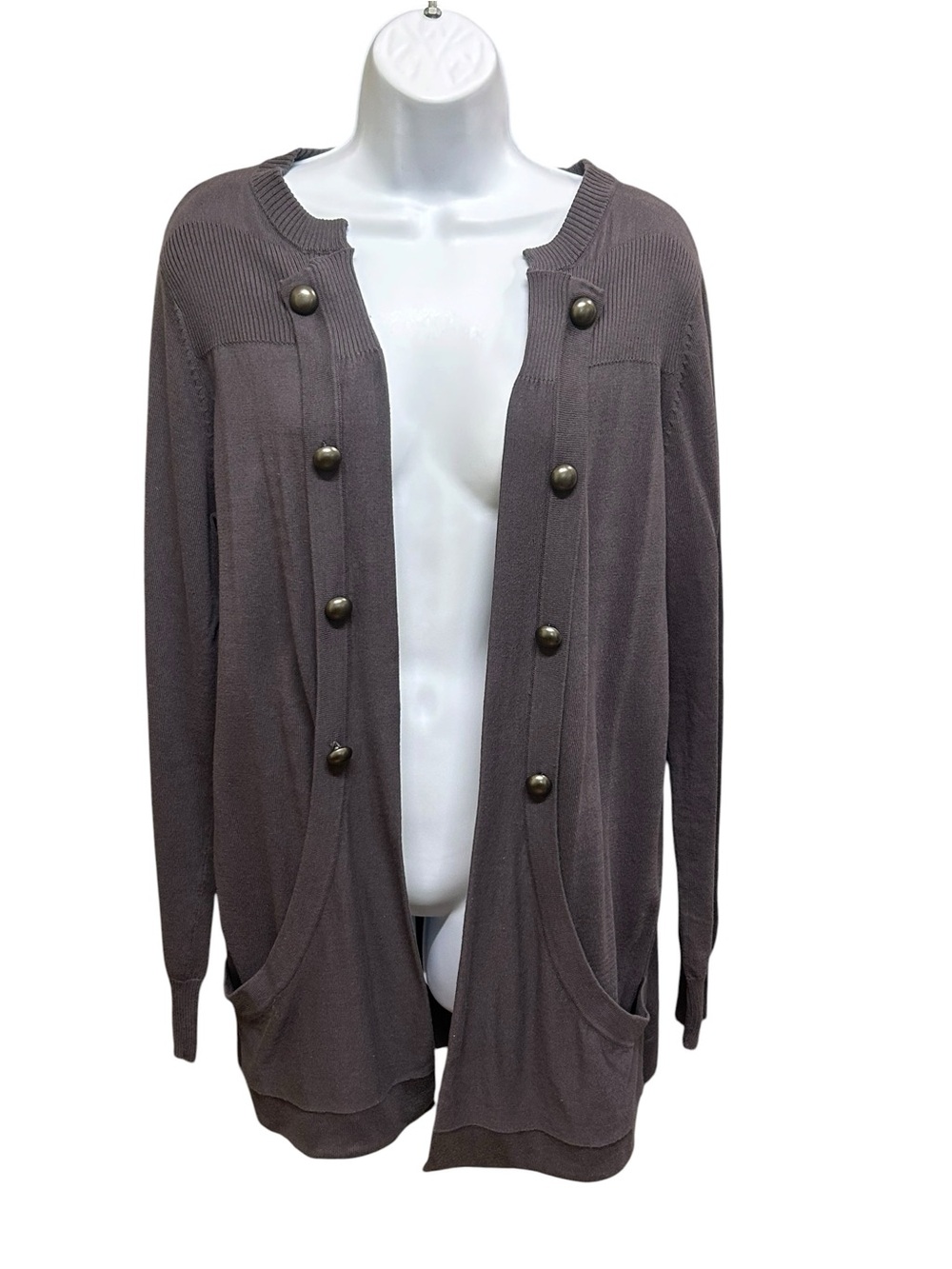 O'Neill Gray Open Front Long Line Cotton Cardigan Size L